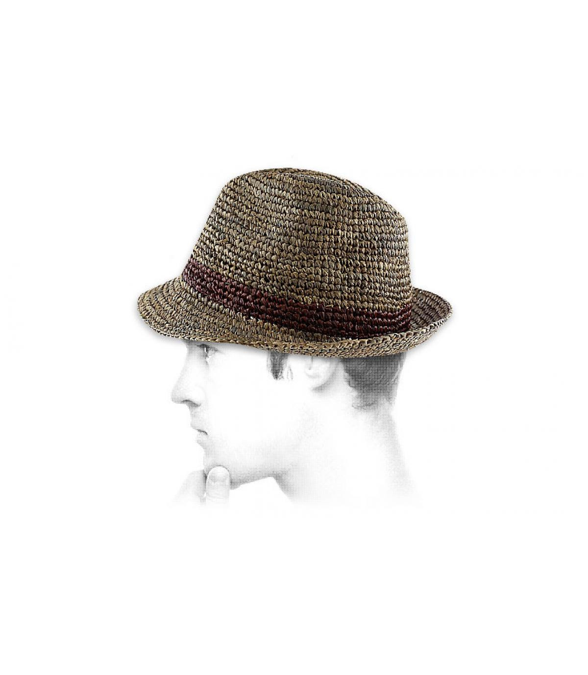 Bude trilby crochet raffia brown band Christys